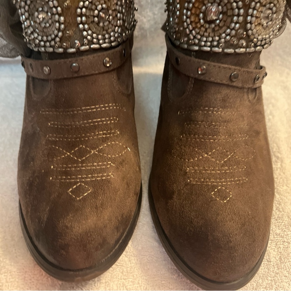 Brown Faux SuedeLeather Side Zip Block Heel Ankle Boots Women’s Sz 9.5Not Rated